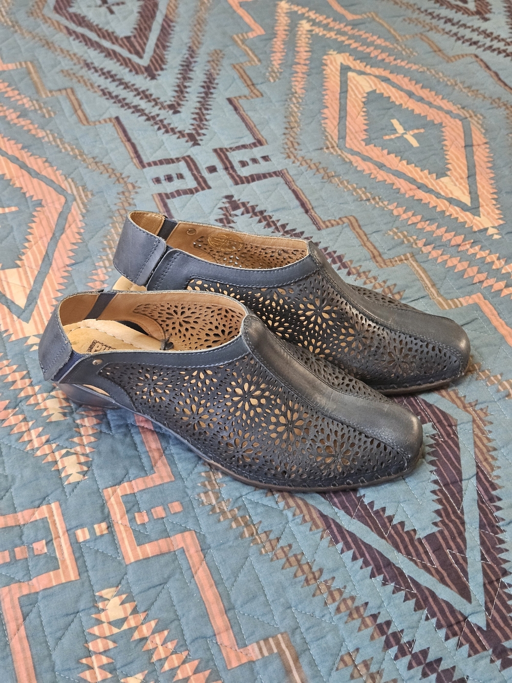 PIKOLINOS Navy Perforated Leather Slingback Mules